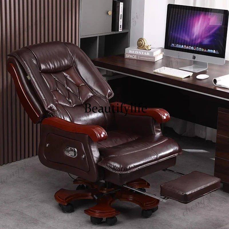 Office Furniture First - 革製の椅子第一層牛革大型ビジネスリクライニングオフィスチェア無垢材マッサージチェイスデビュローラウンジ家具