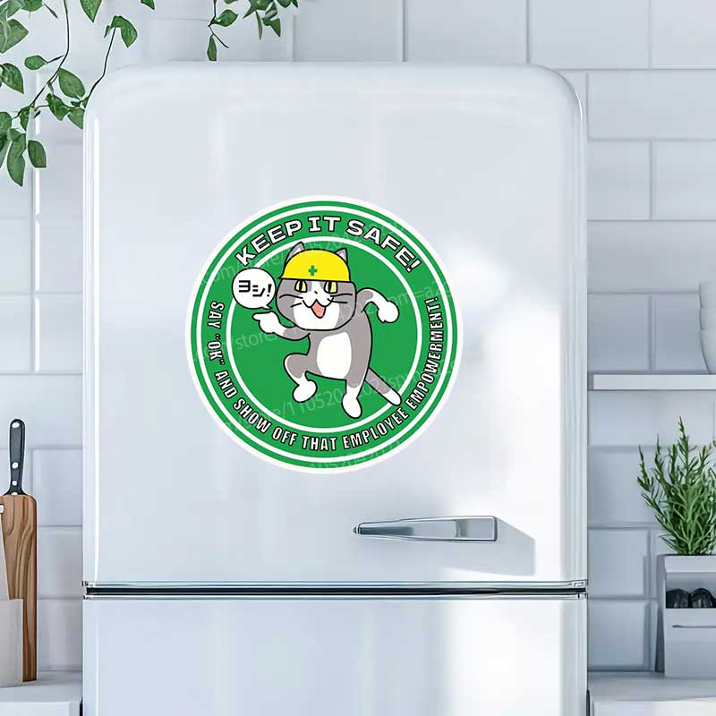 Office Furniture First - 和風猫安全装飾ステッカー 英語と日本語のバイリンガル オフィス安全第一ステッカー 職場用 AA555