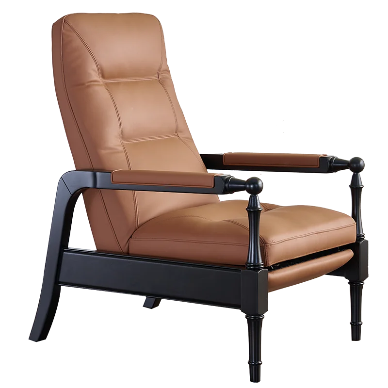 Office Furniture First - 無垢材オフィスチェア多機能ソファチェア第一層牛革リクライニングチェア折りたたみ式昼休みレトロ学習家具
