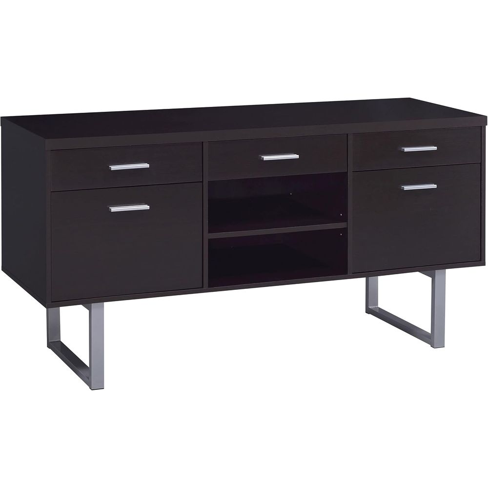 Office Furniture Credenza - 現代的なホームオフィス家具 - 5段引き出し付きクレデンザ、ファイル引き出し2個、上部引き出し3個、調節可能な棚、オープンタイプ