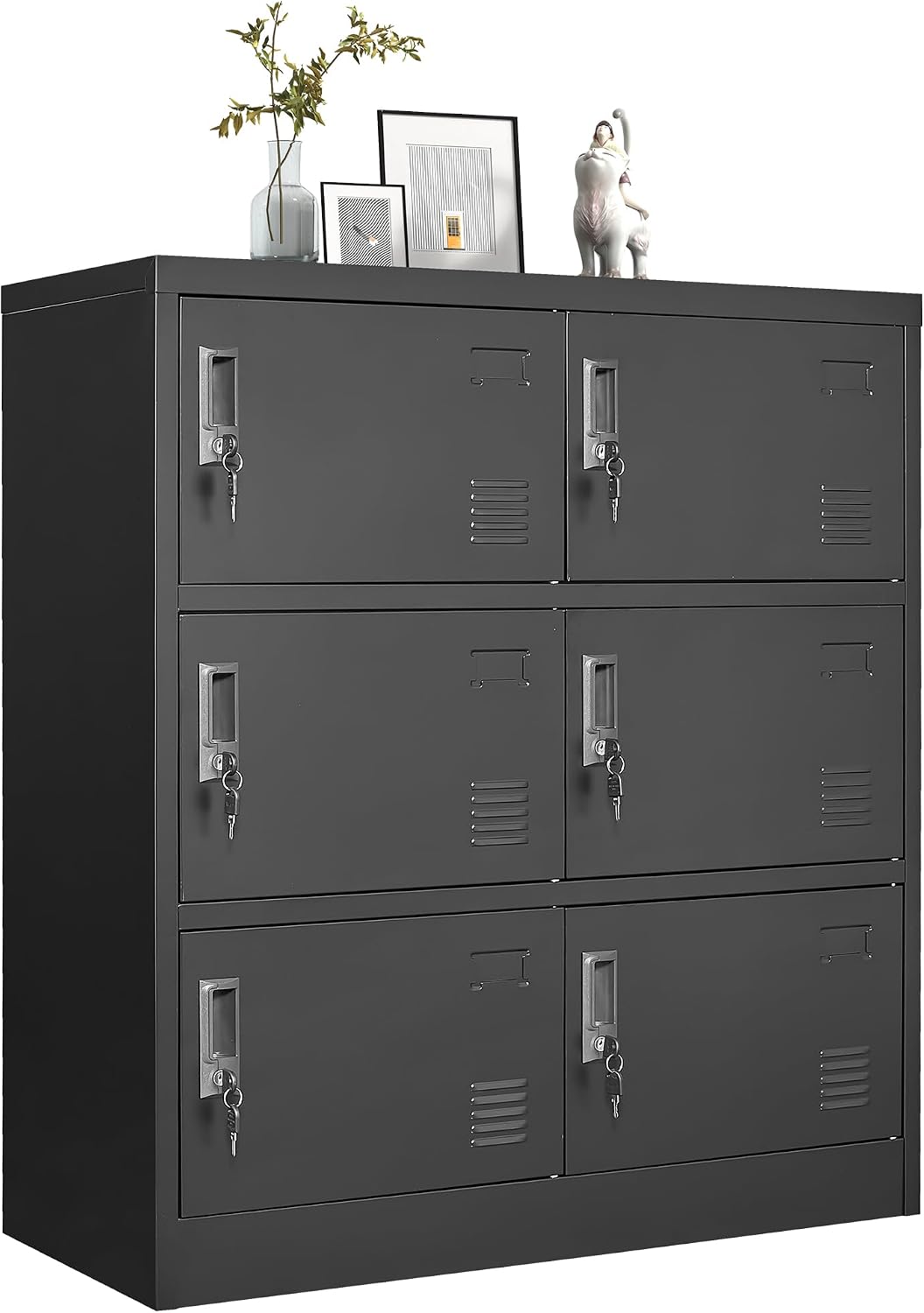 Office Storage Cabinet - 従業員用金属製ロッカー、オフィス収納ロッカー（扉付き）、スチール製スタッフロッカー収納キャビネット、ジム、自宅、学校、ガレージ整理用、黒色