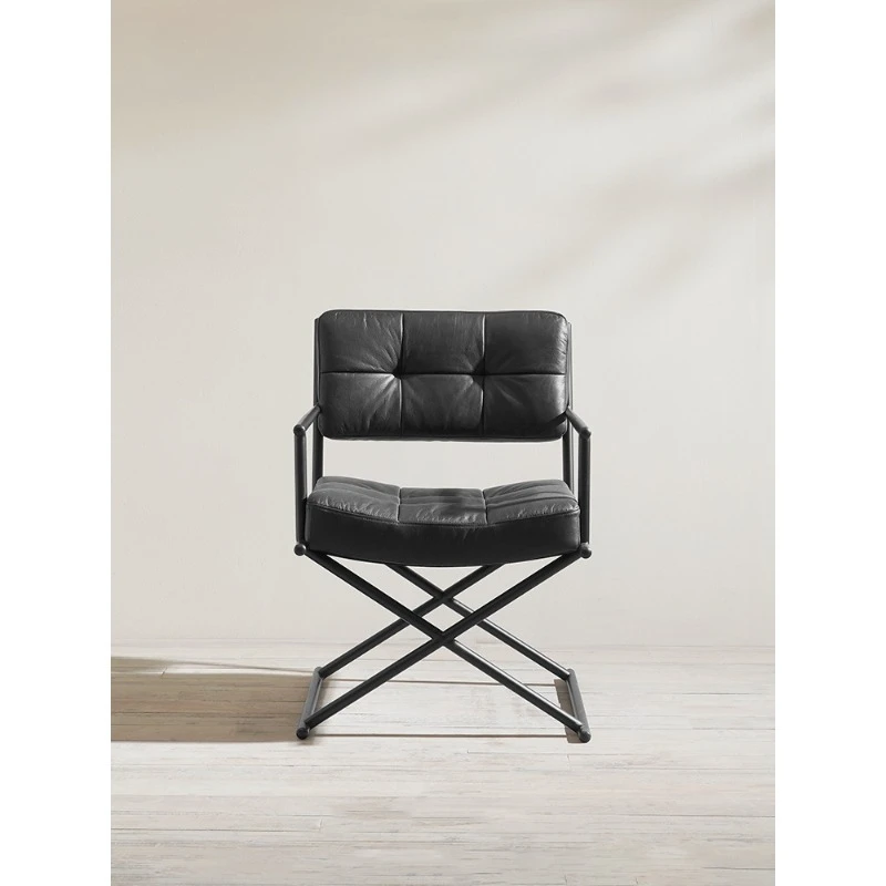 Office Furniture First - イタリアのミニマリストブラックの第一層牛革錬鉄製ソファチェア、北欧レトロライトラグジュアリーオフィスチェアデザイナー家具
