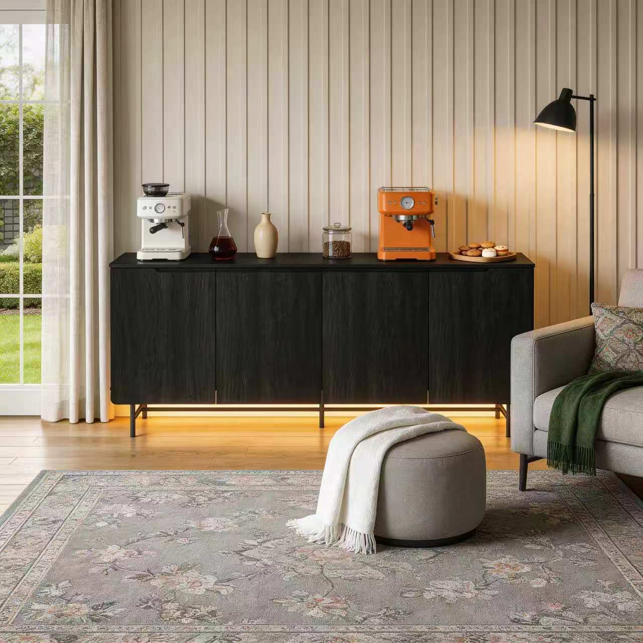 68インチ大型溝付きサイドボードキャビネット、木製ハンドルレ - Office Furniture Credenza のレビューと価格