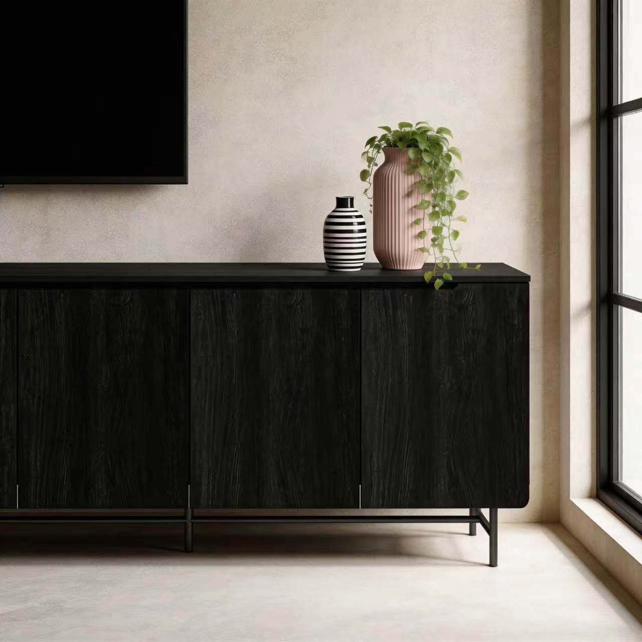 68インチ大型溝付きサイドボードキャビネット、木製ハンドルレ - Office Furniture Credenza のレビューと価格