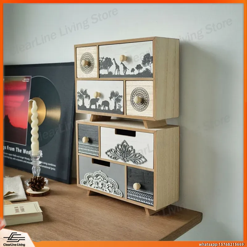 木製デスクトップ引き出しロッカー、彫刻された部族模様のオフィ - Office Storage Cabinet のレビューと価格