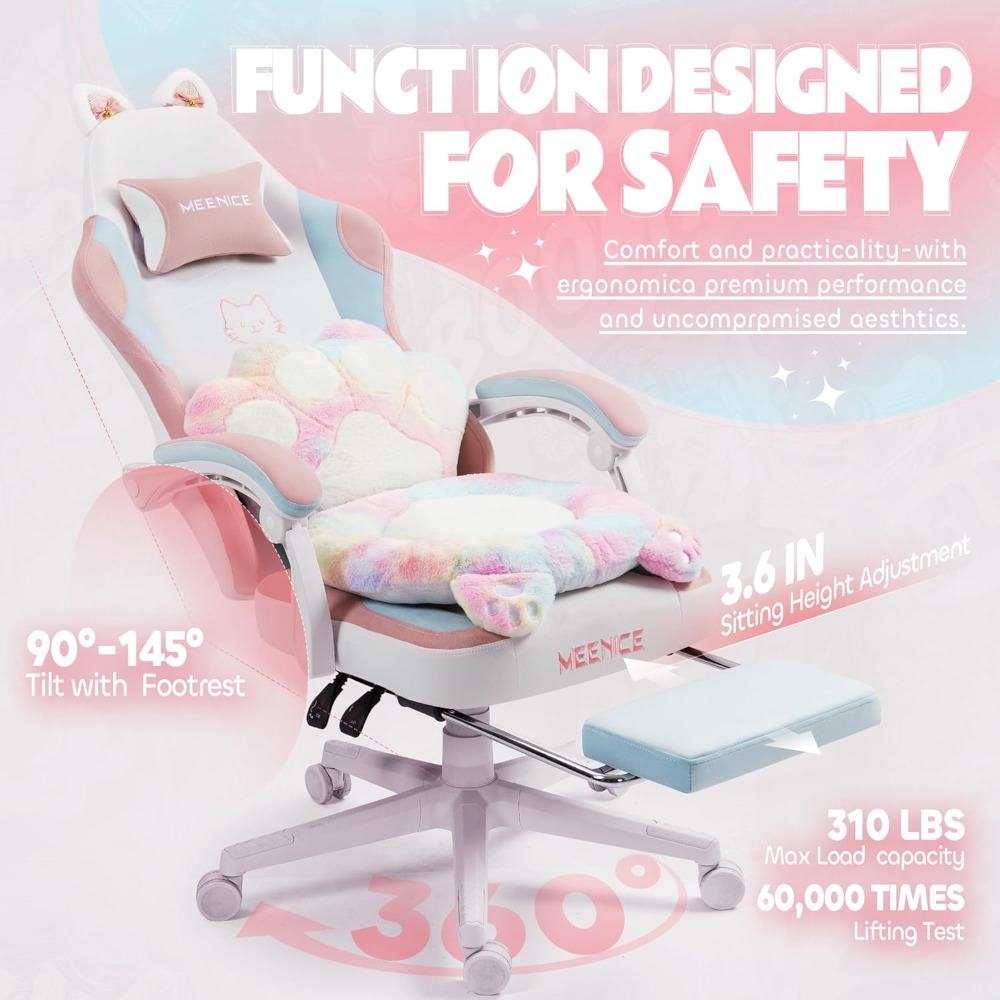 アメリカ発送 ゲーミングチェア 可愛い猫耳付き 腰と足を支え - Office Furniture Usa のレビューと価格