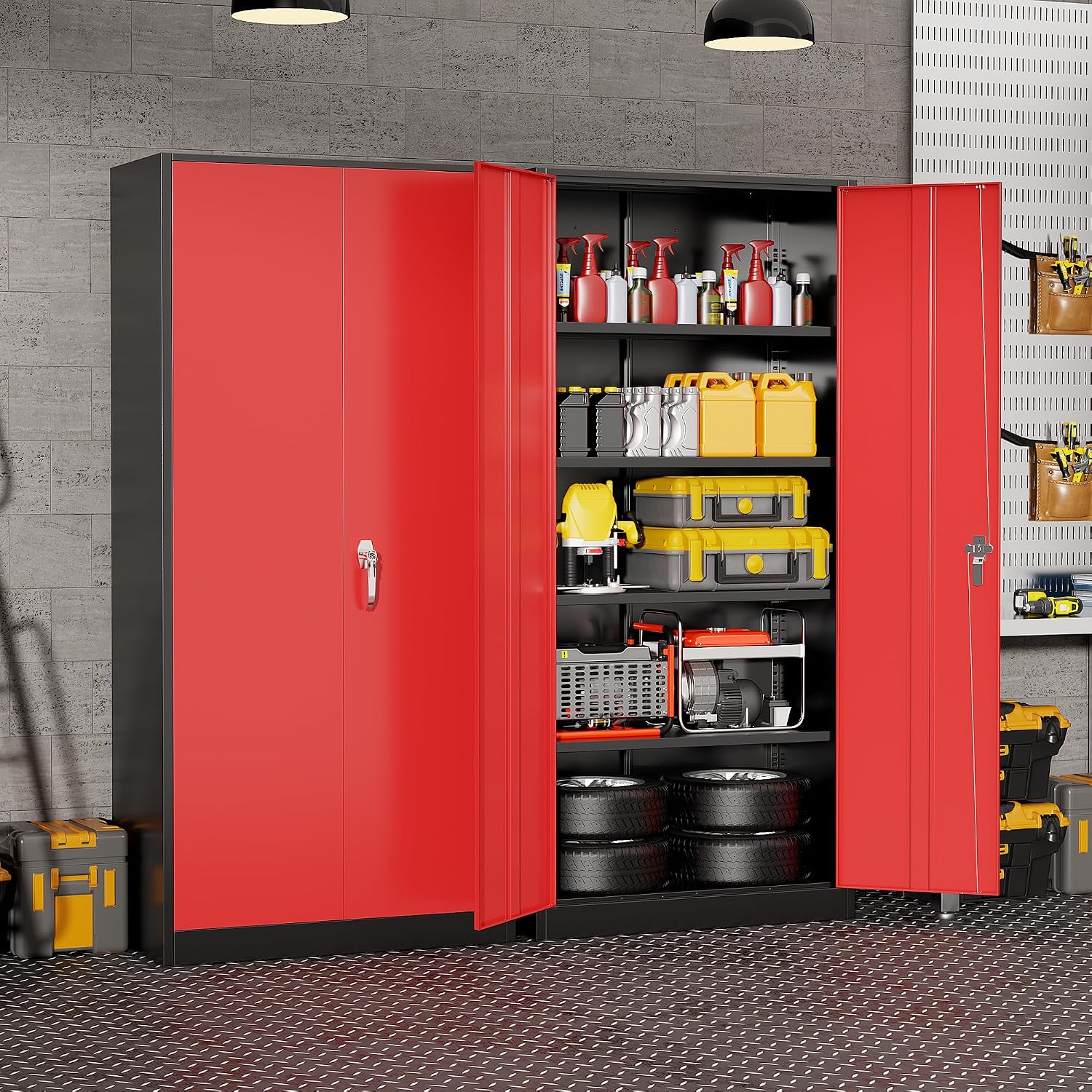 頑丈な金属製ガレージ収納キャビネット、スチール製ロック式ユー - Office Storage Cabinet のレビューと価格
