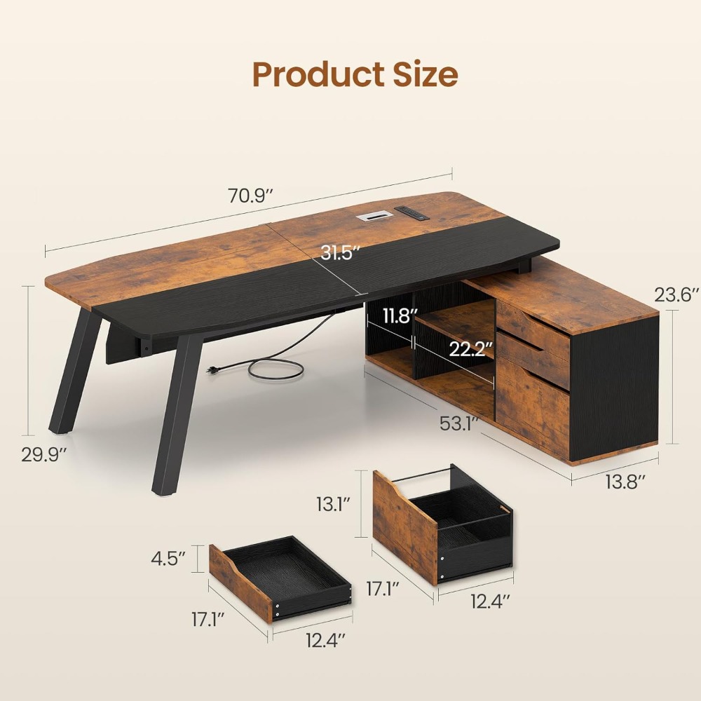 アメリカ発送 71インチ エグゼクティブデスク ファイルキャ - Office Furniture Usa のレビューと価格