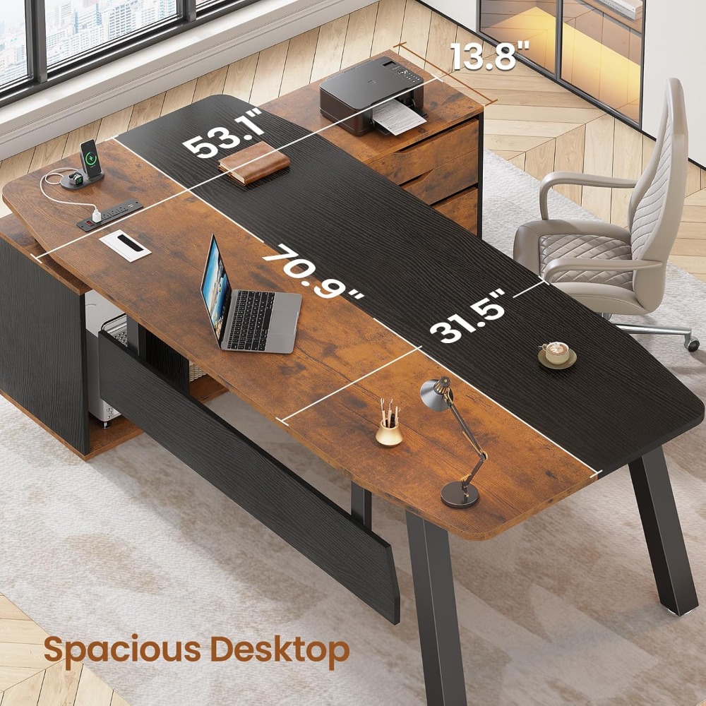 アメリカ発送 71インチ エグゼクティブデスク ファイルキャ - Office Furniture Usa のレビューと価格