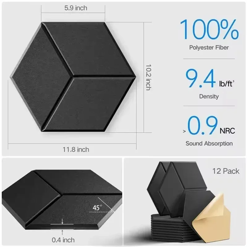 12 個の自己粘着六角形遮音フォームパネルホームスタジオオフ - Office Furniture Group のレビューと価格