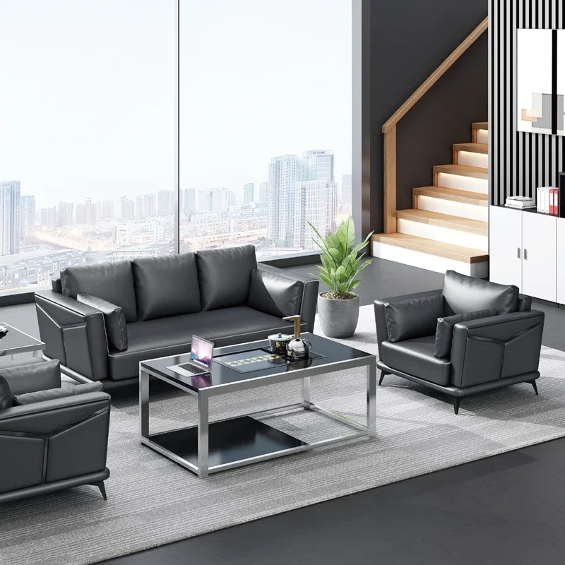 黒革のマルチプレイヤーグループオフィスソファ、学校のフロント - Office Furniture Group のレビューと価格