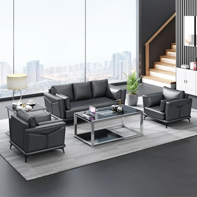 黒革のマルチプレイヤーグループオフィスソファ、学校のフロント - Office Furniture Group のレビューと価格