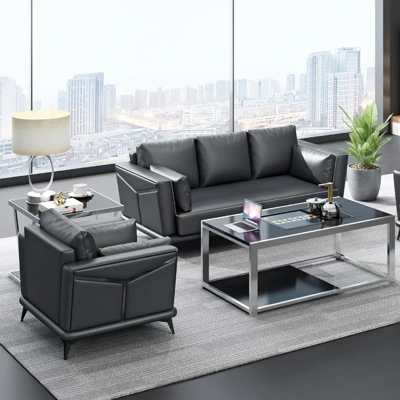 黒革のマルチプレイヤーグループオフィスソファ、学校のフロント - Office Furniture Group のレビューと価格