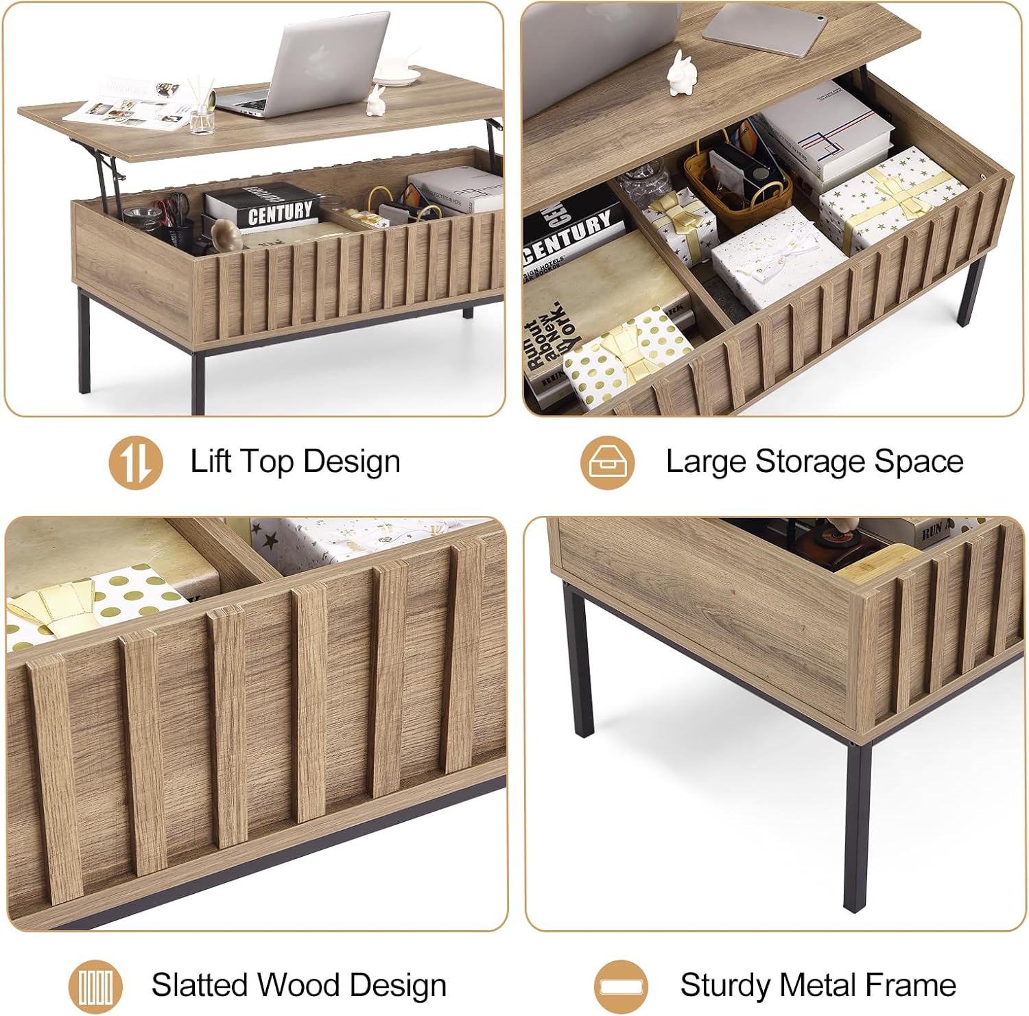 隠しコンパートメント付き木製リフトトップコーヒーテーブル、ホ - Office Furniture Center のレビューと価格