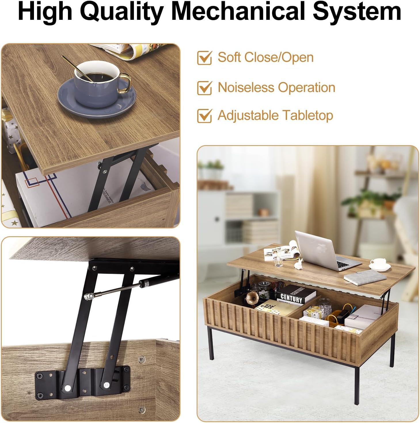 隠しコンパートメント付き木製リフトトップコーヒーテーブル、ホ - Office Furniture Center のレビューと価格