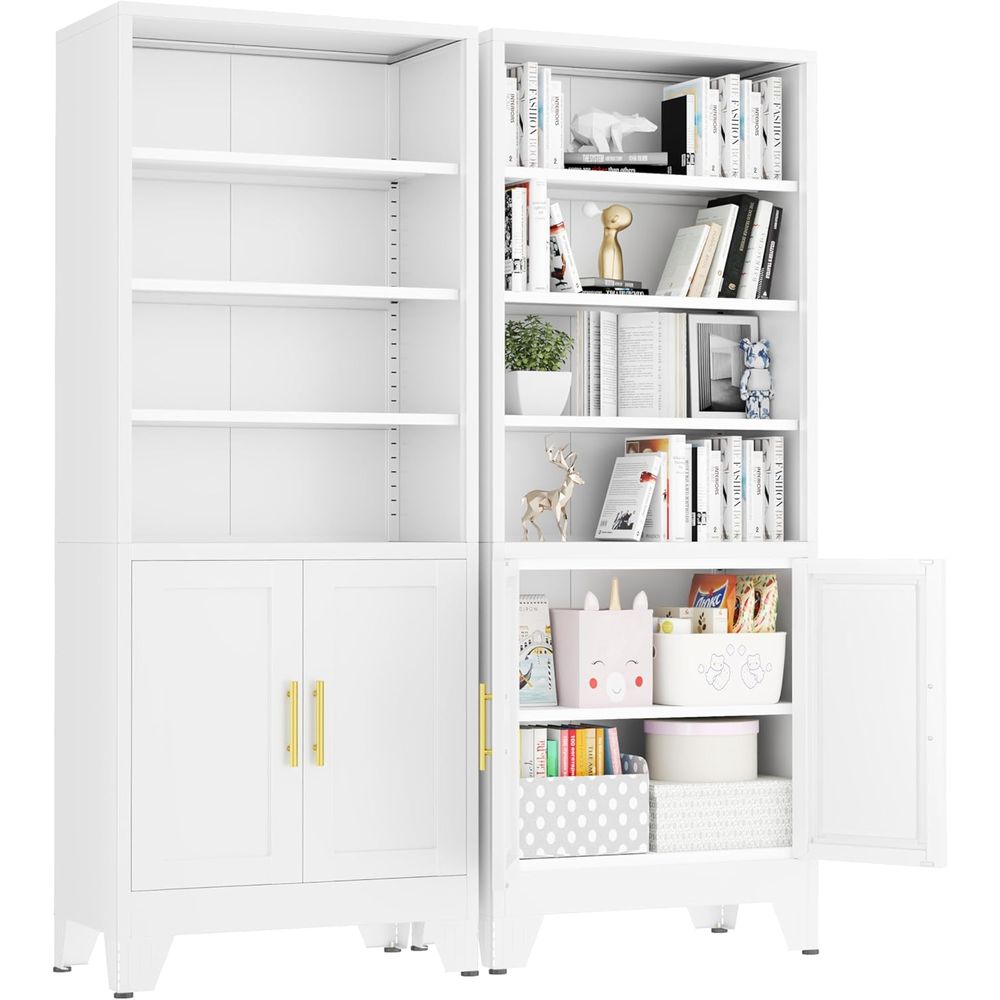 71インチの背の高い白い金属製本棚、2つのドアと4つの調節可 - Office Storage Cabinet のレビューと価格