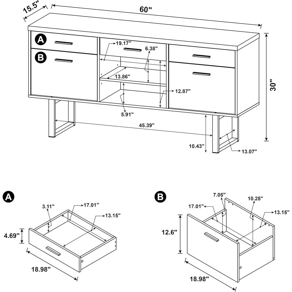 現代的なホームオフィス家具 - 5段引き出し付きクレデンザ、 - Office Furniture Credenza のレビューと価格