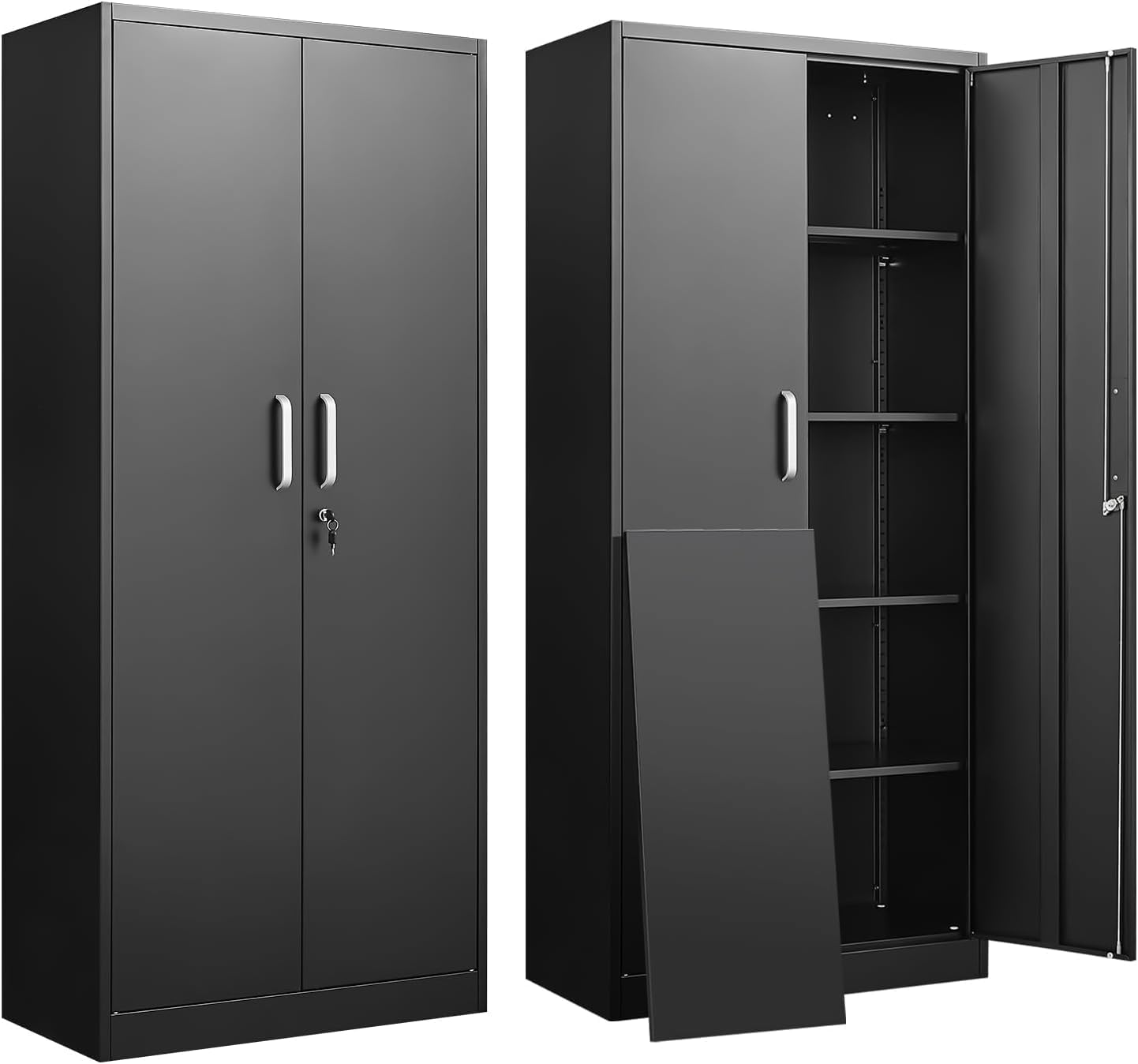 調節可能な棚付き金属製収納キャビネット ドアと棚付きの黒いガ - Office Storage Cabinet のレビューと価格